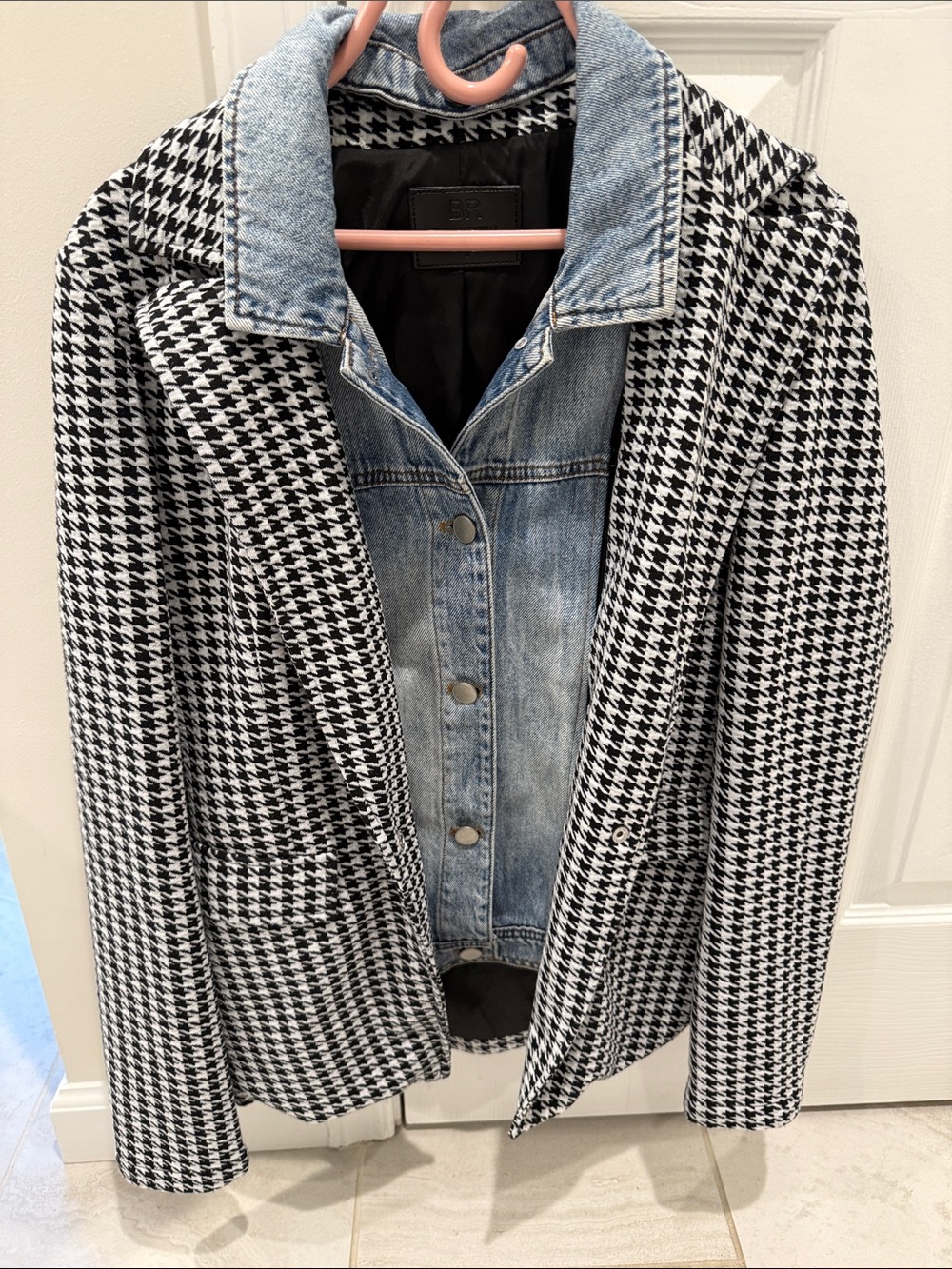 Blue revival denim and houndstooth blazer